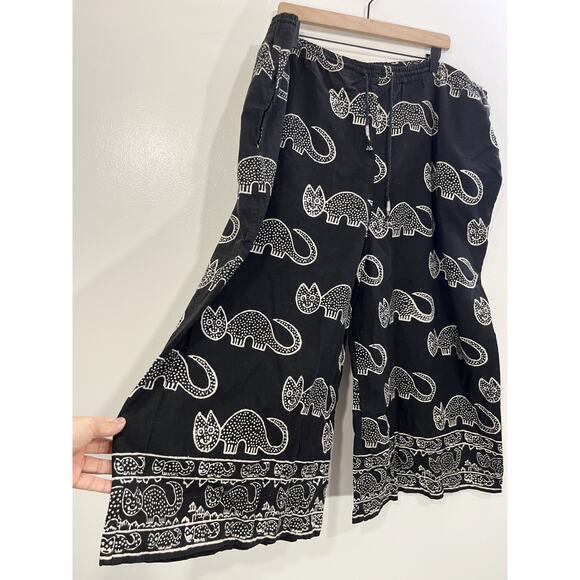 Wide Leg Maximalist Boho Pant Cats AOP Tribal Hippie Gypsy Free Size Yoga Beach - Picture 1 of 16